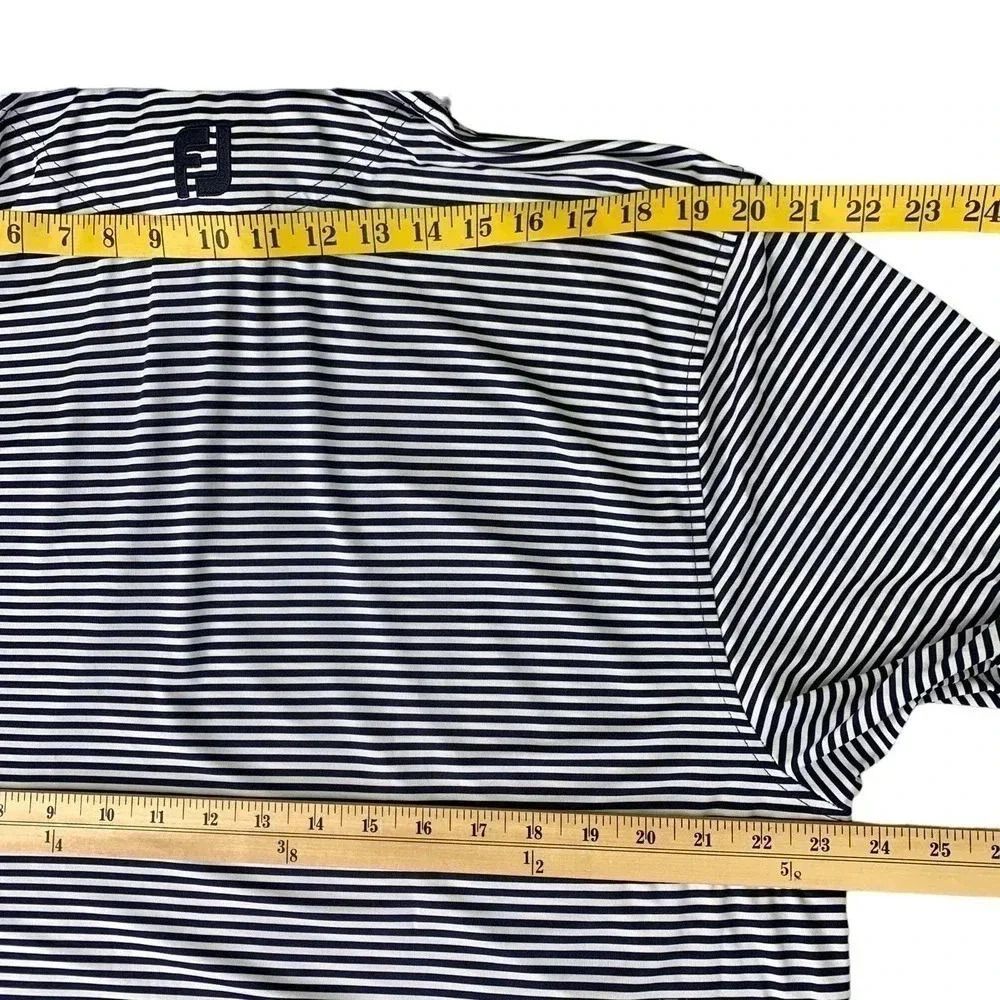 FootJoy FJ Striped Navy Athletic Polo Golf Shirt Men Size L MGA Lomas Cup 2014 - Picture 11 of 13